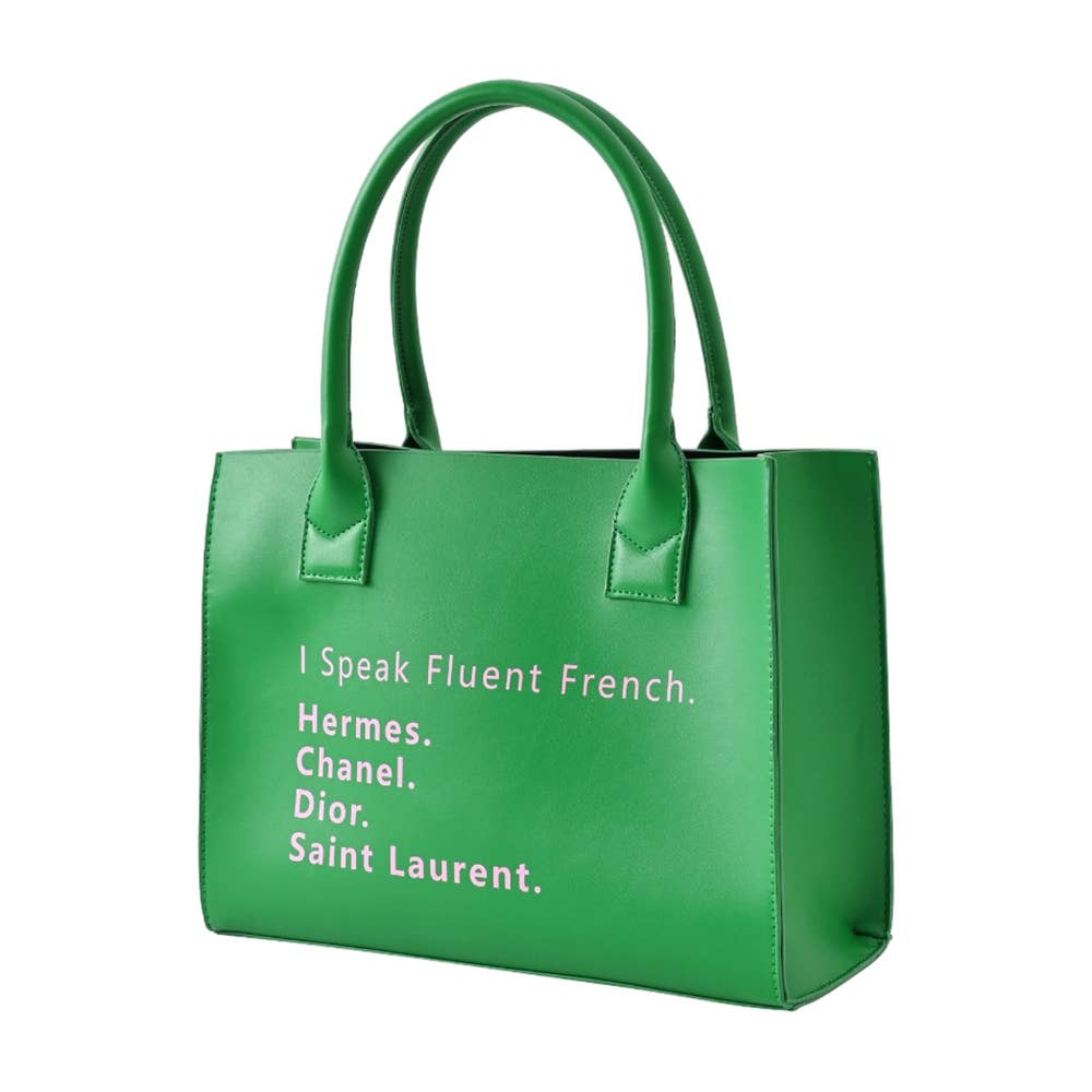 I Speak Fluent French Message Tote Bag / Shoulder Bag: Green - Willow and Queen