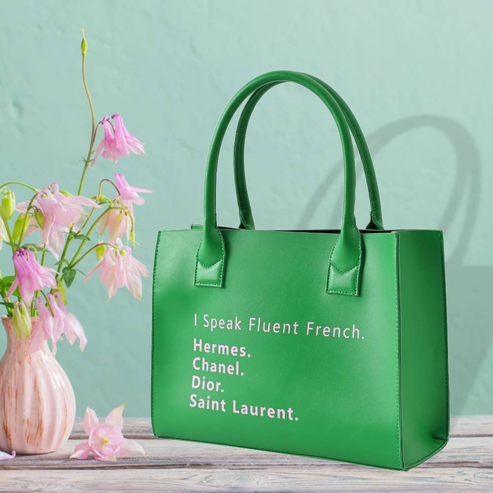 I Speak Fluent French Message Tote Bag / Shoulder Bag: Green - Willow and Queen