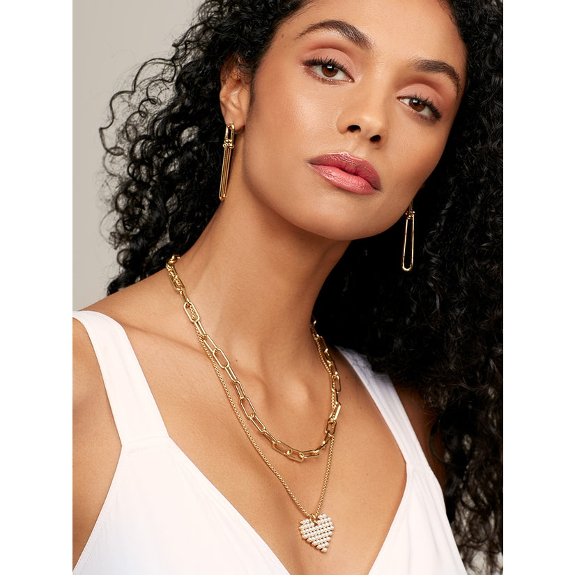 Layered Chain And Pearl Heart Pendant Necklace - Willow and Queen