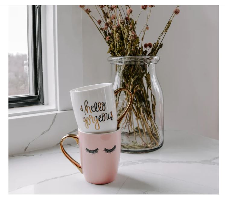 Eyelashes - Pink and Gold Coffee Mug - 16 oz - Willow and Queen