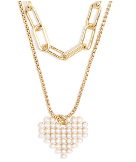 Layered Chain And Pearl Heart Pendant Necklace - Willow and Queen