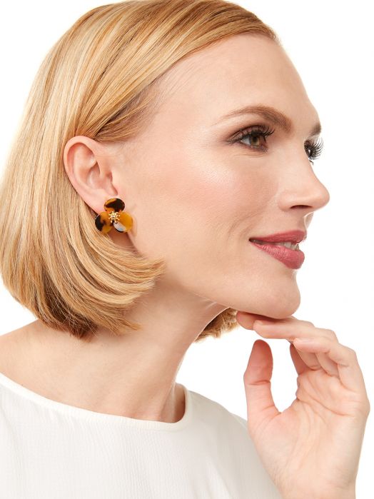 Tortoise Lotus Stud Earring | Multiple Colors - Willow and Queen