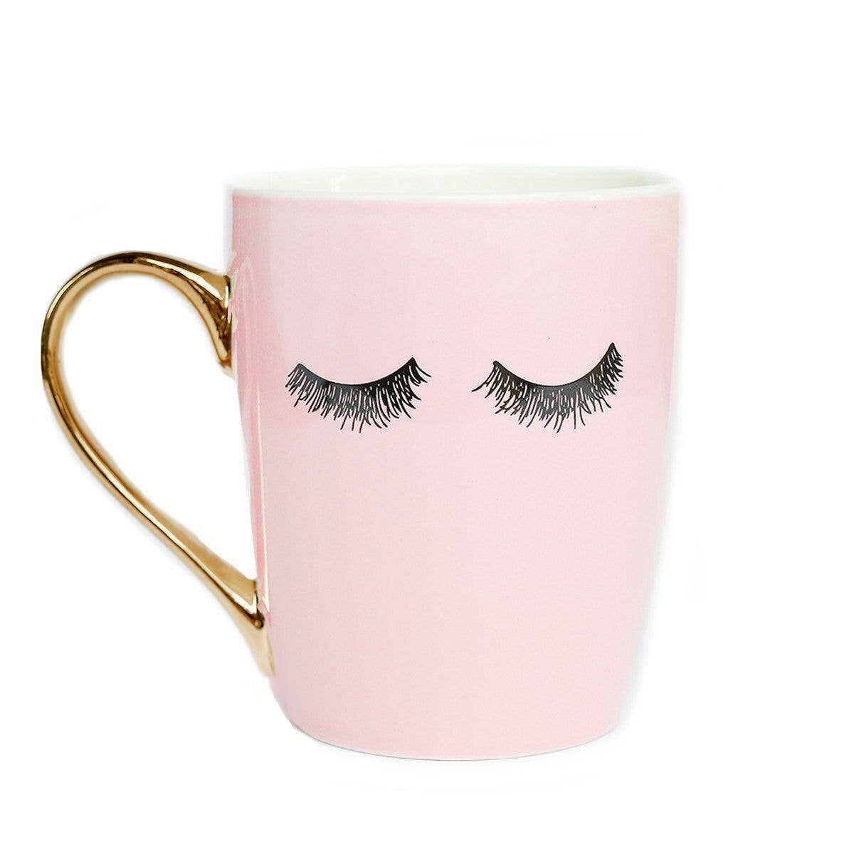 Eyelashes - Pink and Gold Coffee Mug - 16 oz - Willow and Queen